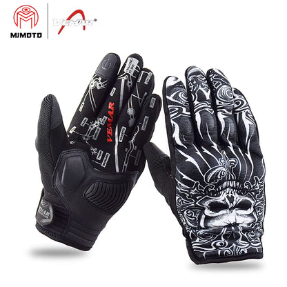 Summer Motorcycle Gloves Men Skull Mesh Moto Gloves Motorcyclist Touch Screen Biker Gloves Guantes Moto Black VE-203