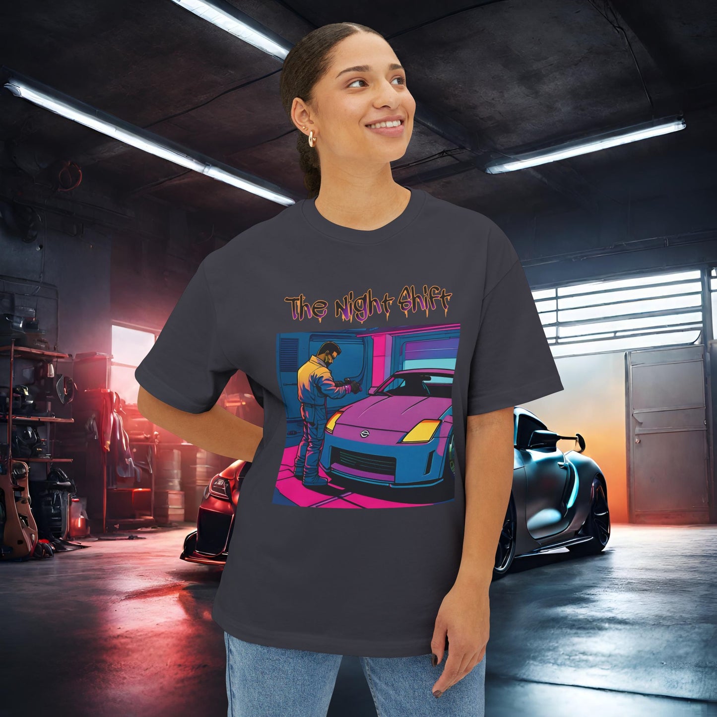 Nissan 350z Garage Queen Synthwave-Premium, Ultra Soft Unisex Oversized Boxy Tee