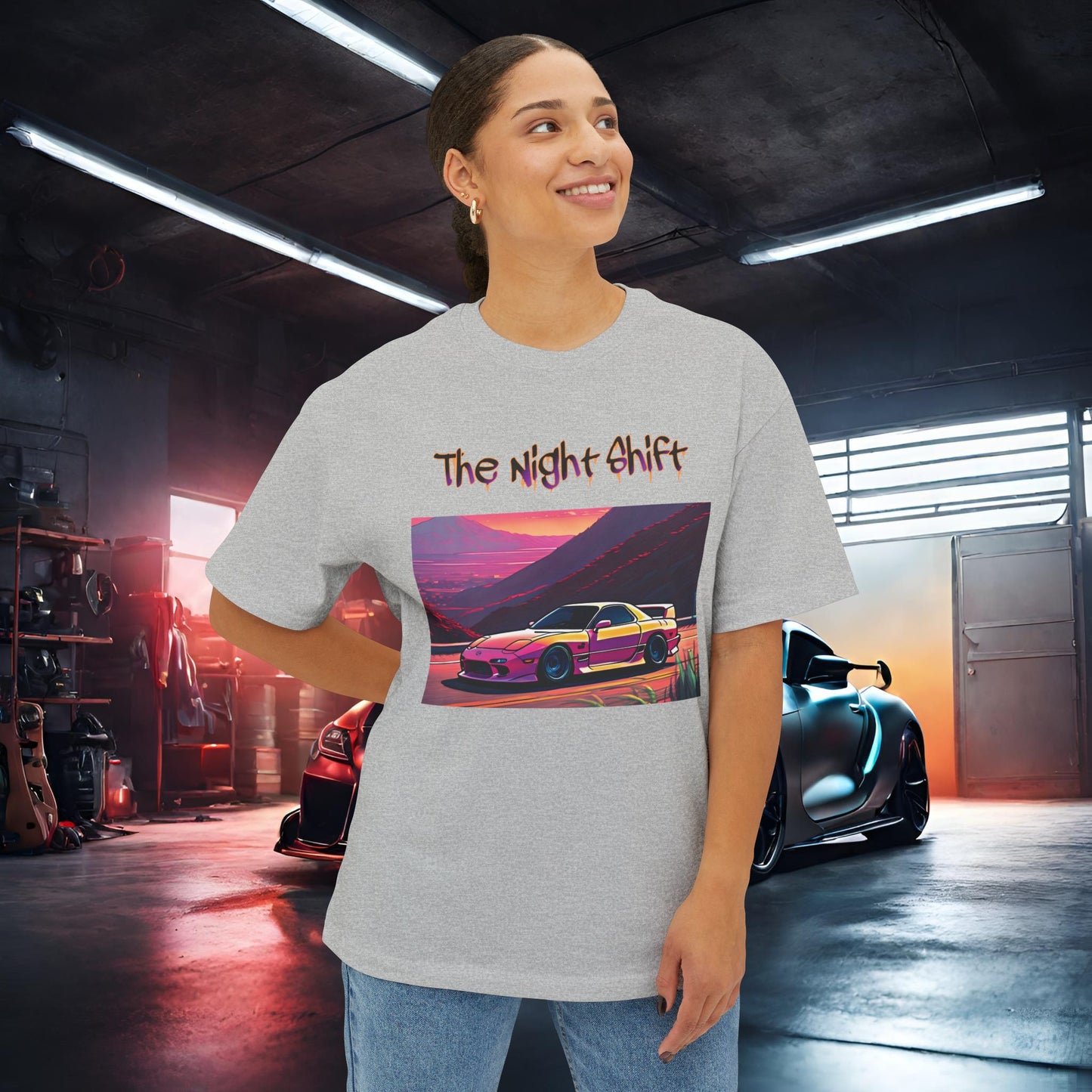 Mazda RX7 Synthwave-Premium, Ultra Soft Unisex Oversized Boxy Tee