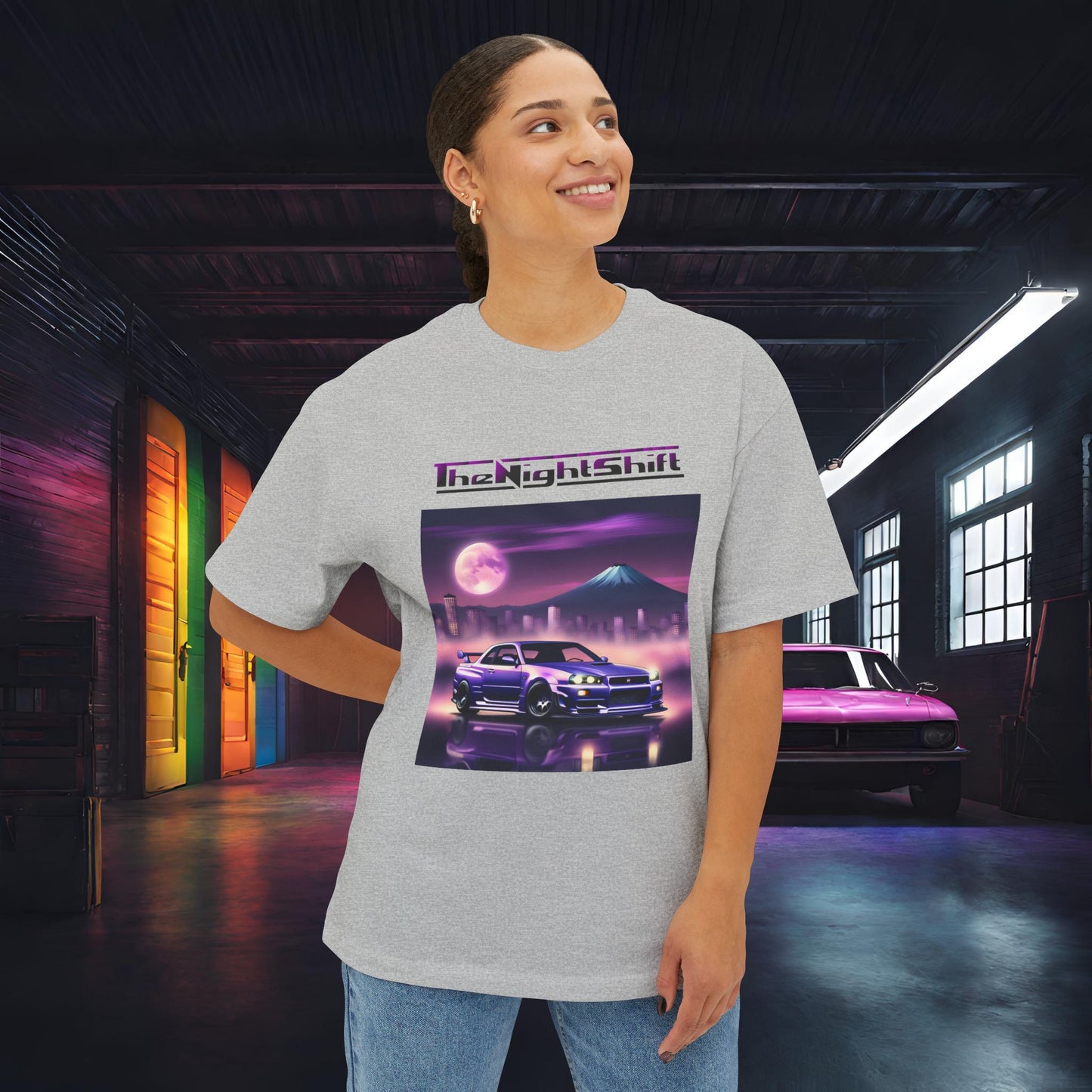 Nissan Skyline R34 Mt Fuji-Premium, Ultra Soft, Unisex Oversized Boxy Tee