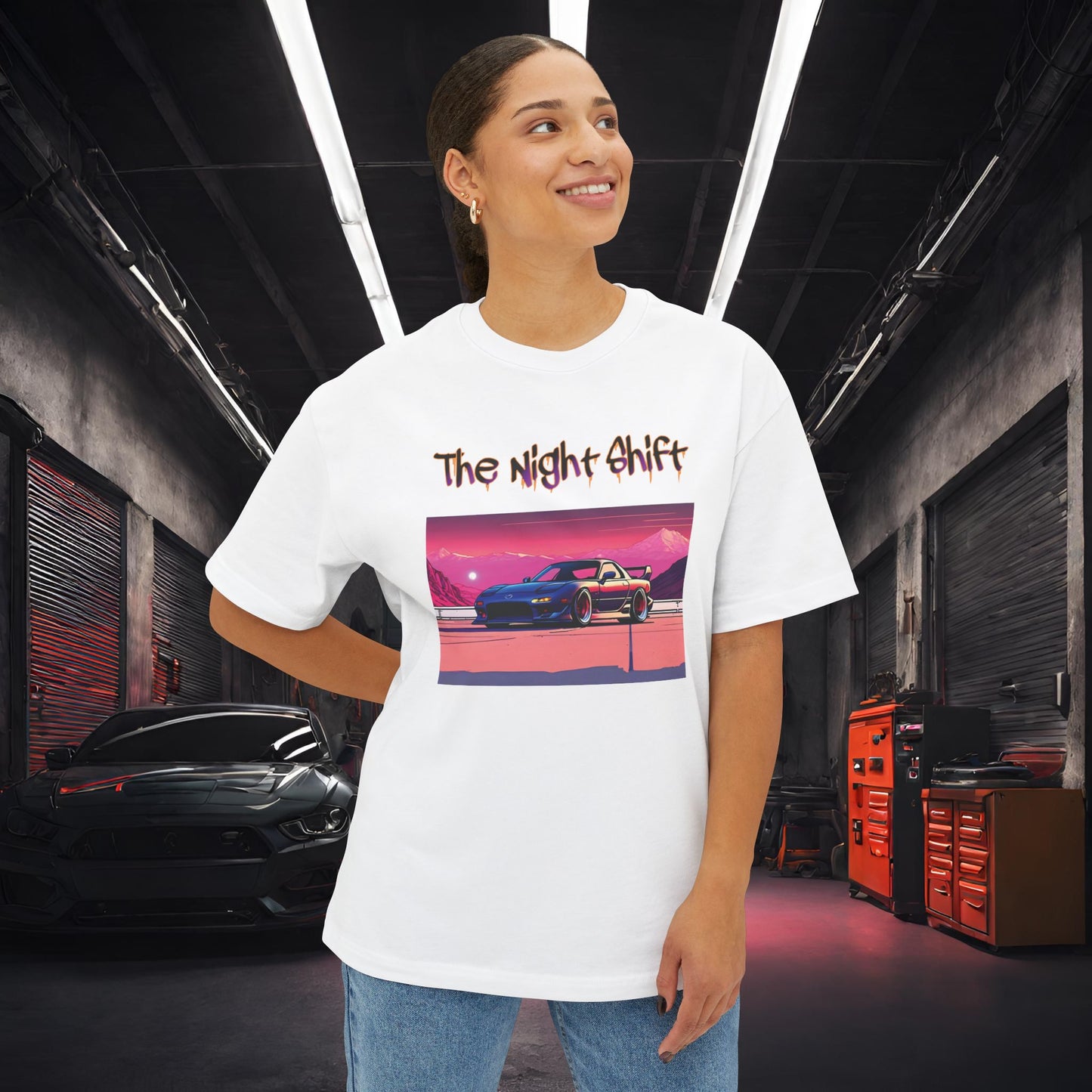 Mazda RX7 Synthwave-Premium, Ultra Soft Unisex Oversized Boxy Tee