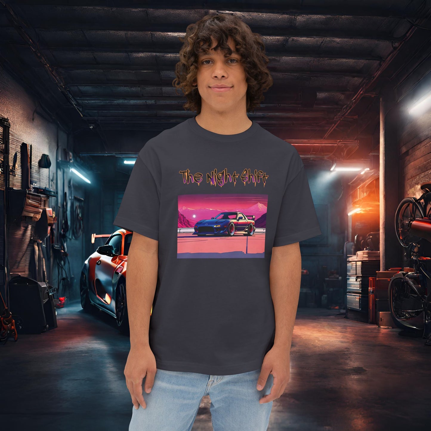 Mazda RX7 Synthwave-Premium, Ultra Soft Unisex Oversized Boxy Tee