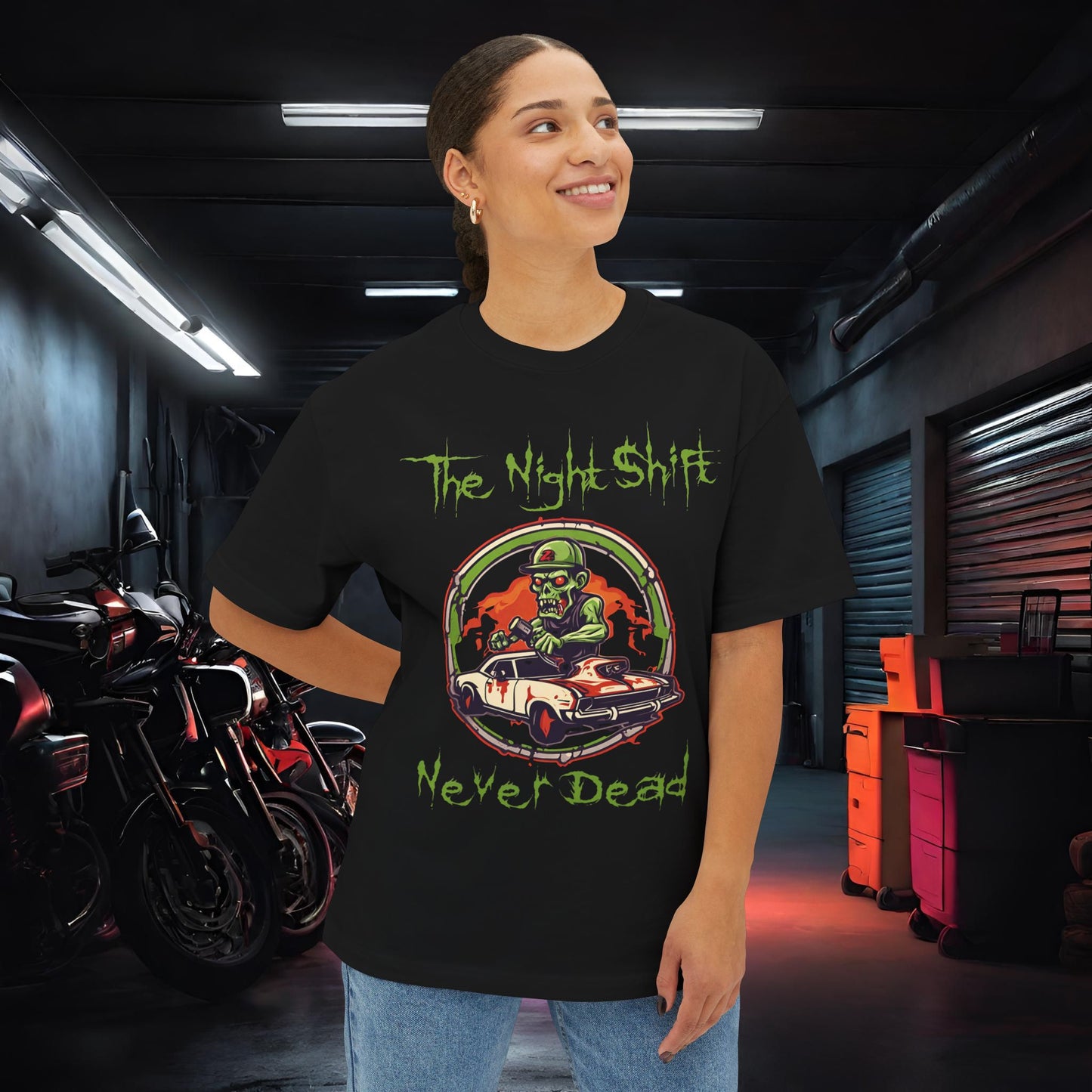 Never Dead Zombie Muscle Car-Premium, Ultra Soft Unisex Oversized Boxy Tee