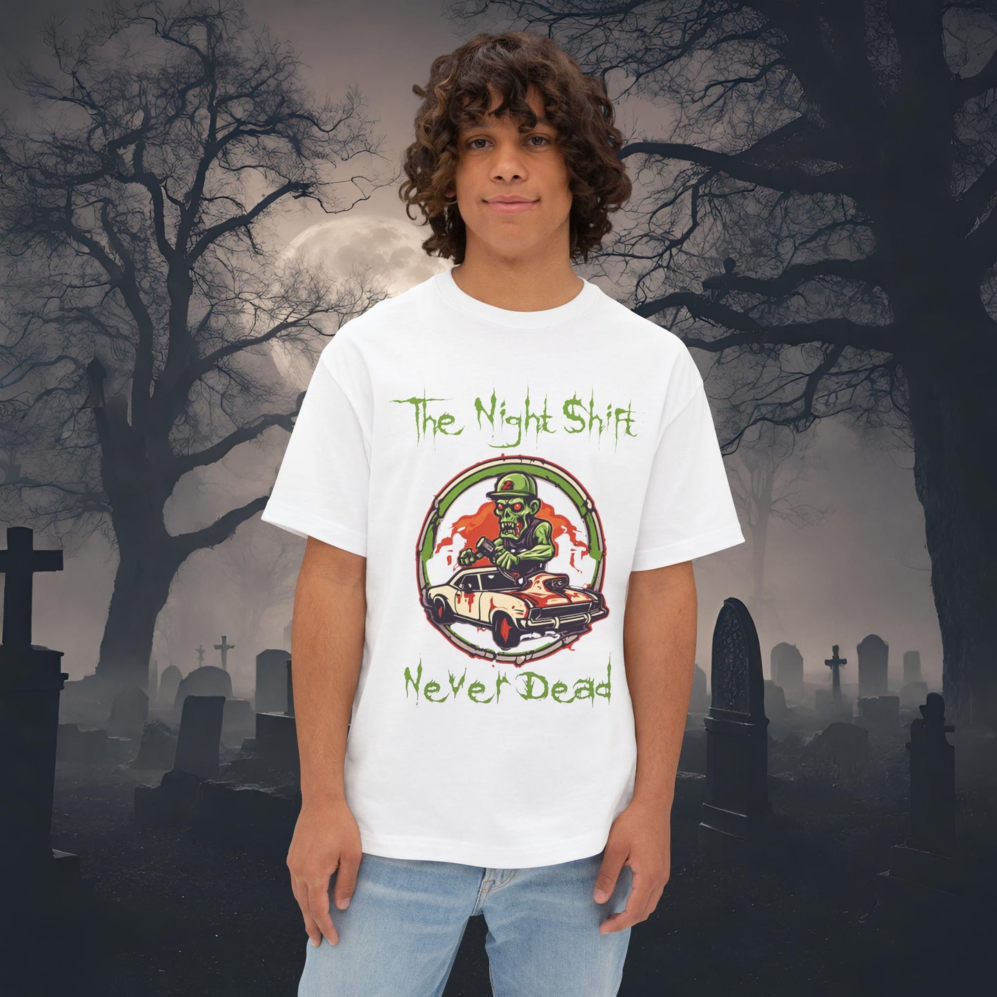 Never Dead Zombie Muscle Car-Premium, Ultra Soft Unisex Oversized Boxy Tee