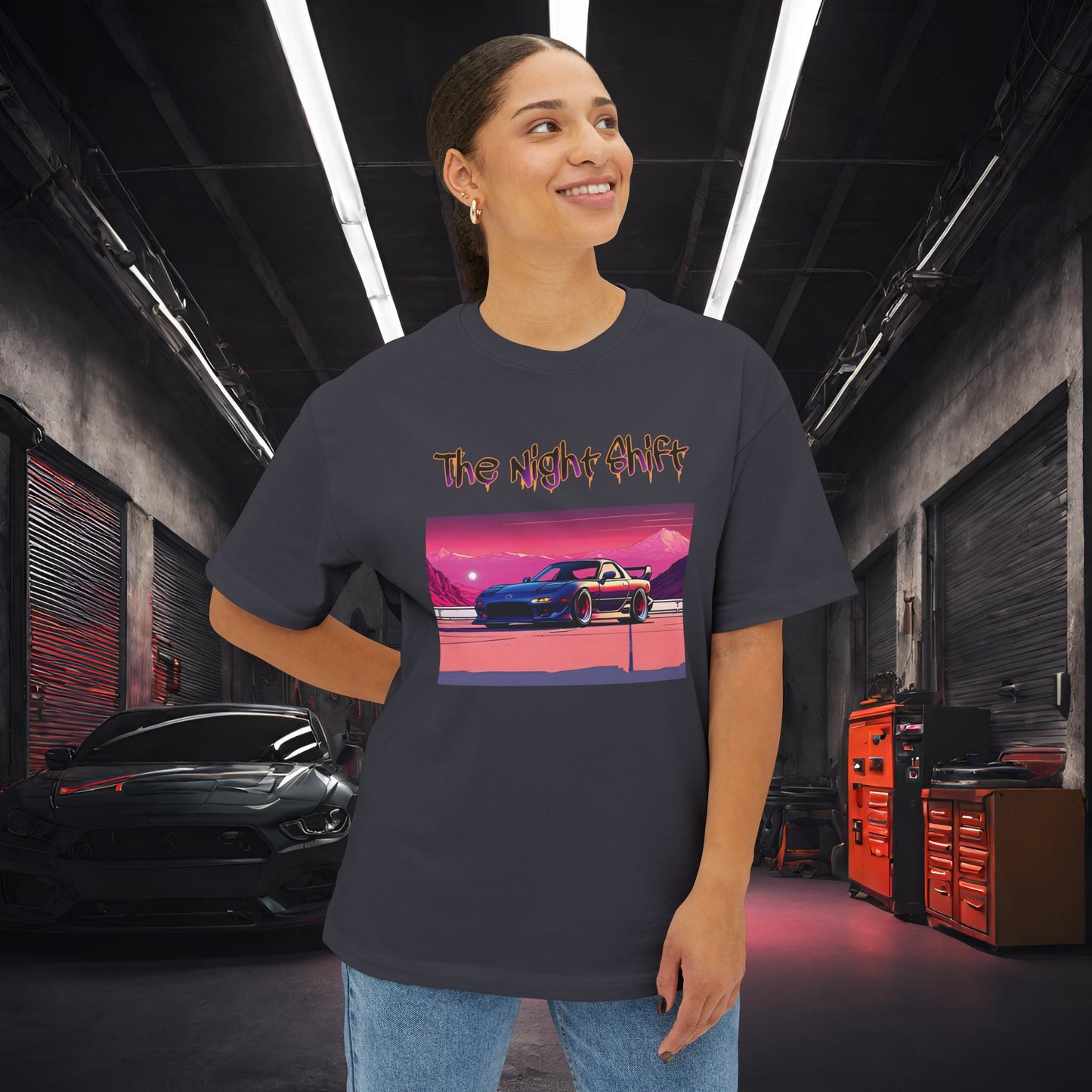 Mazda RX7 Synthwave-Premium, Ultra Soft Unisex Oversized Boxy Tee