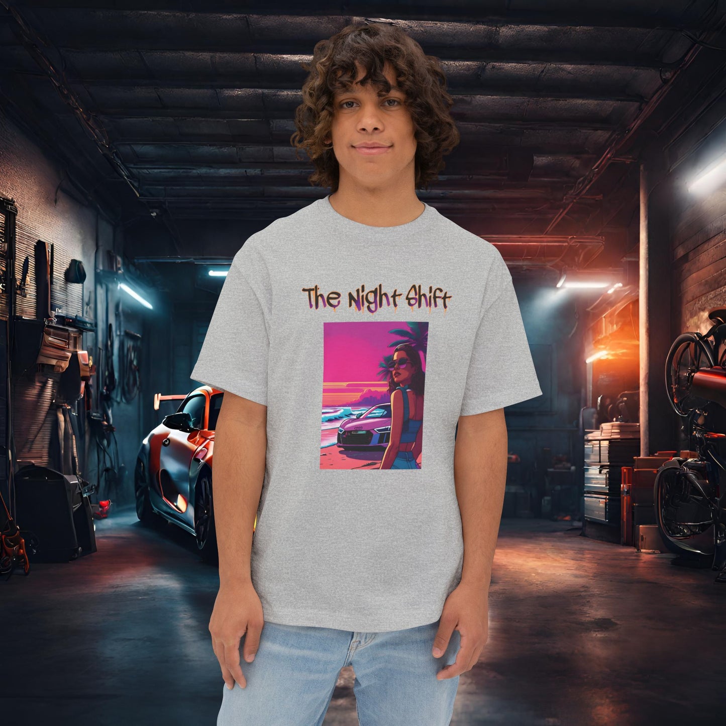 Audi R8 Beach Cruise Synthwave-Premium, Ultra Soft Unisex Oversized Boxy Tee