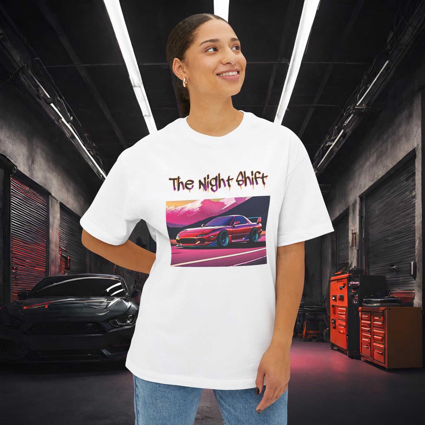 Mazda RX7 Synthwave-Premium, Ultra Soft Unisex Oversized Boxy Tee