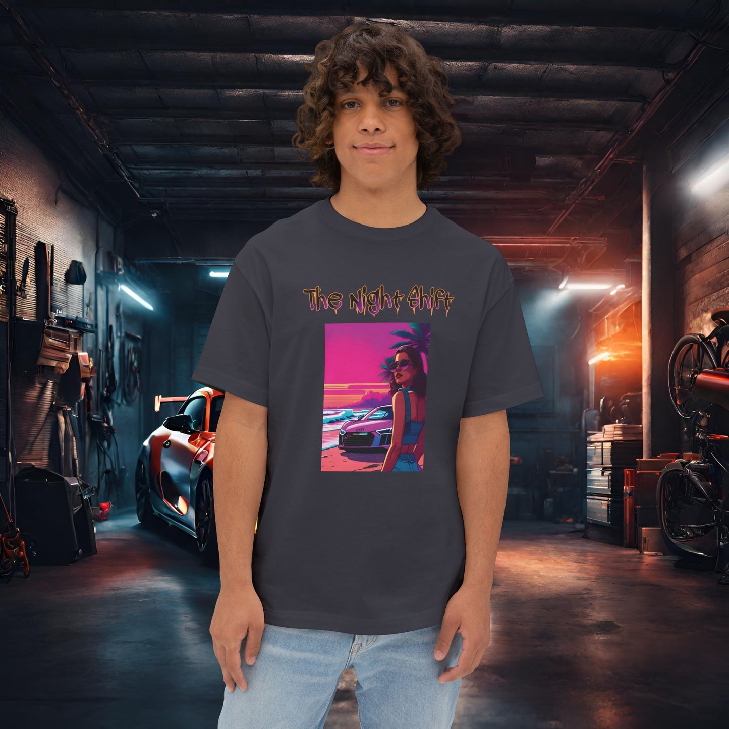 Audi R8 Beach Cruise Synthwave-Premium, Ultra Soft Unisex Oversized Boxy Tee