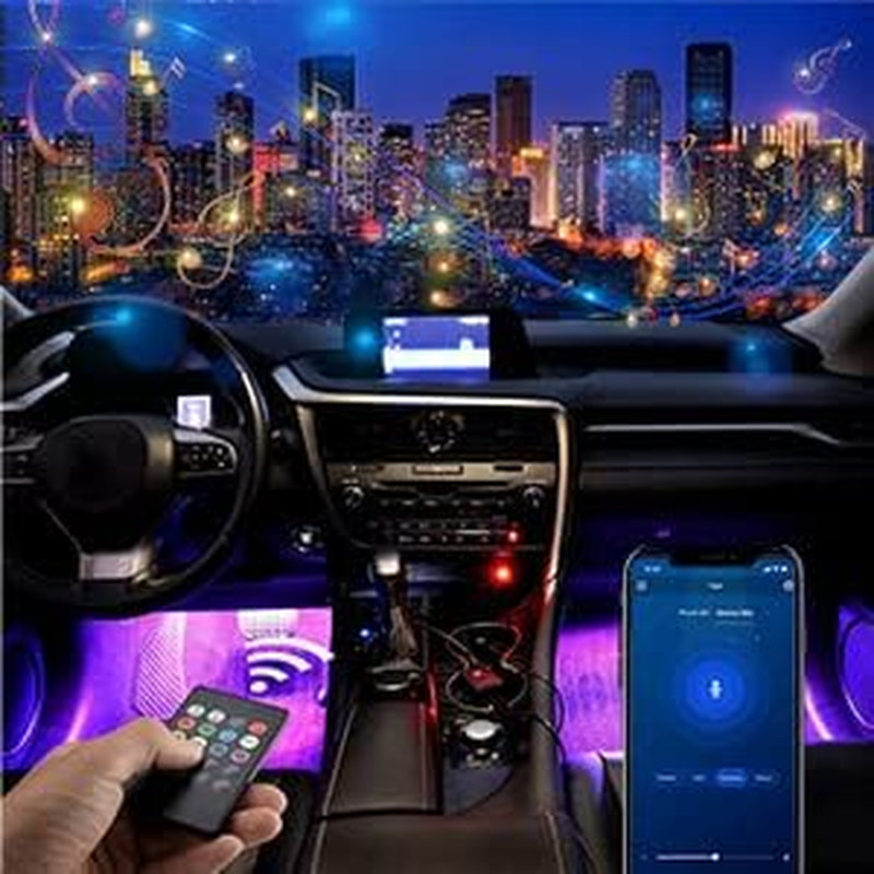 Car LED Lights, Smart Interior Car Lights with App Control, RGB inside Car Lights with DIY Mode and Music Mode, 2 Lines Design LED Lights for Cars with Car Charger, DC 12V