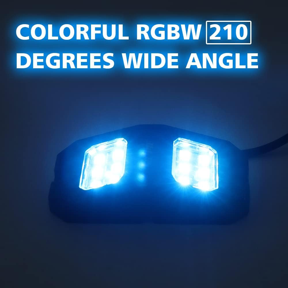 4 Pods Upgraded 210 Degrees Wide Angle RGBW Rock Lights App/Voice Mode Music Mode Automatic Control Neon Light Kit Wheel Well Lights for off Road Truck SUV ATV UTV Boats