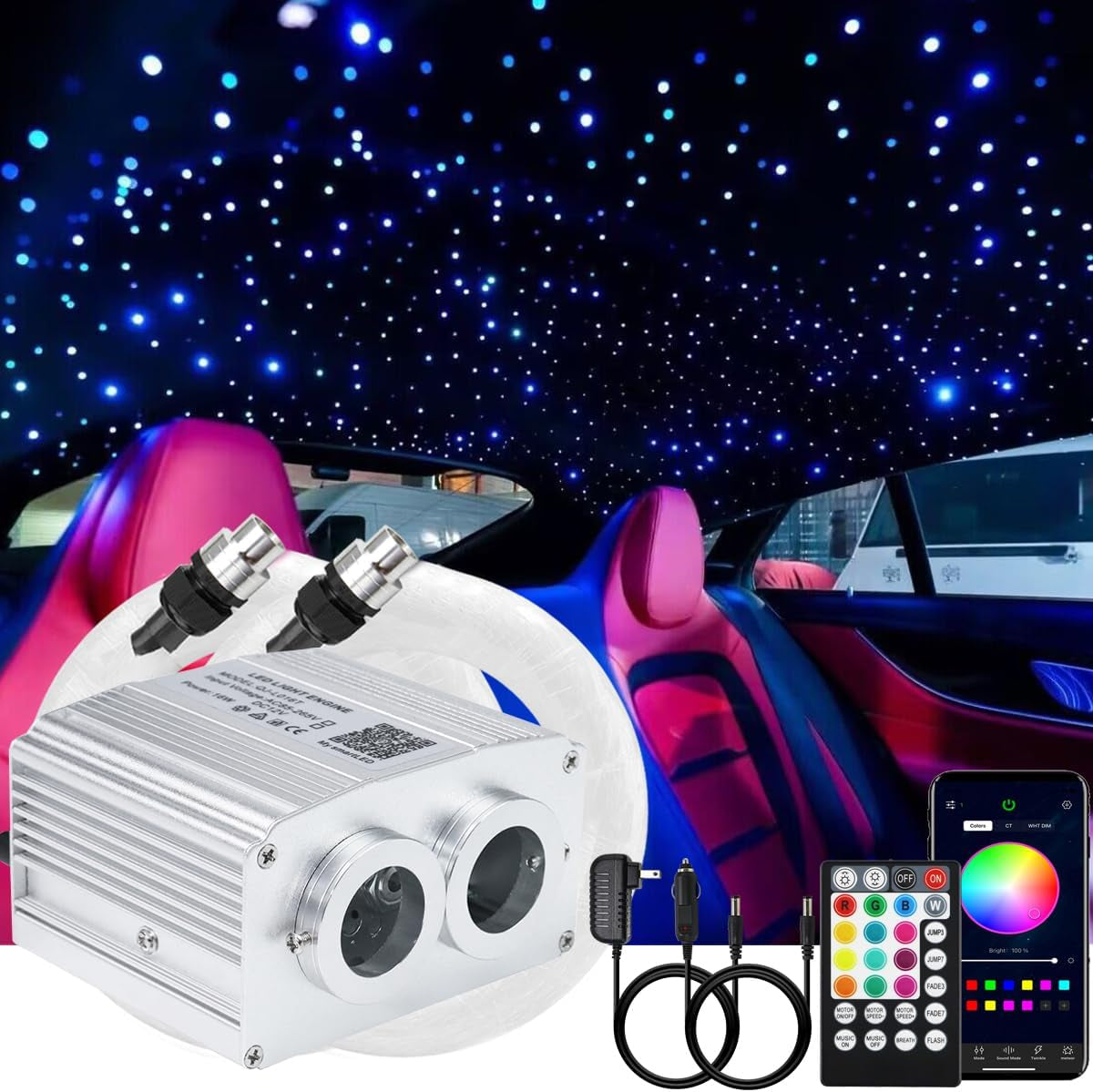 Twinkle 10W Fiber Optic Light Star Ceiling Kit, Mixed 380Pcs 9.8Ft Starlight Headliner Music Mode App/Remote Control for Car Home Roof Ceiling 0.5Mm+0.75Mm+1Mm Fiber Optic Cable