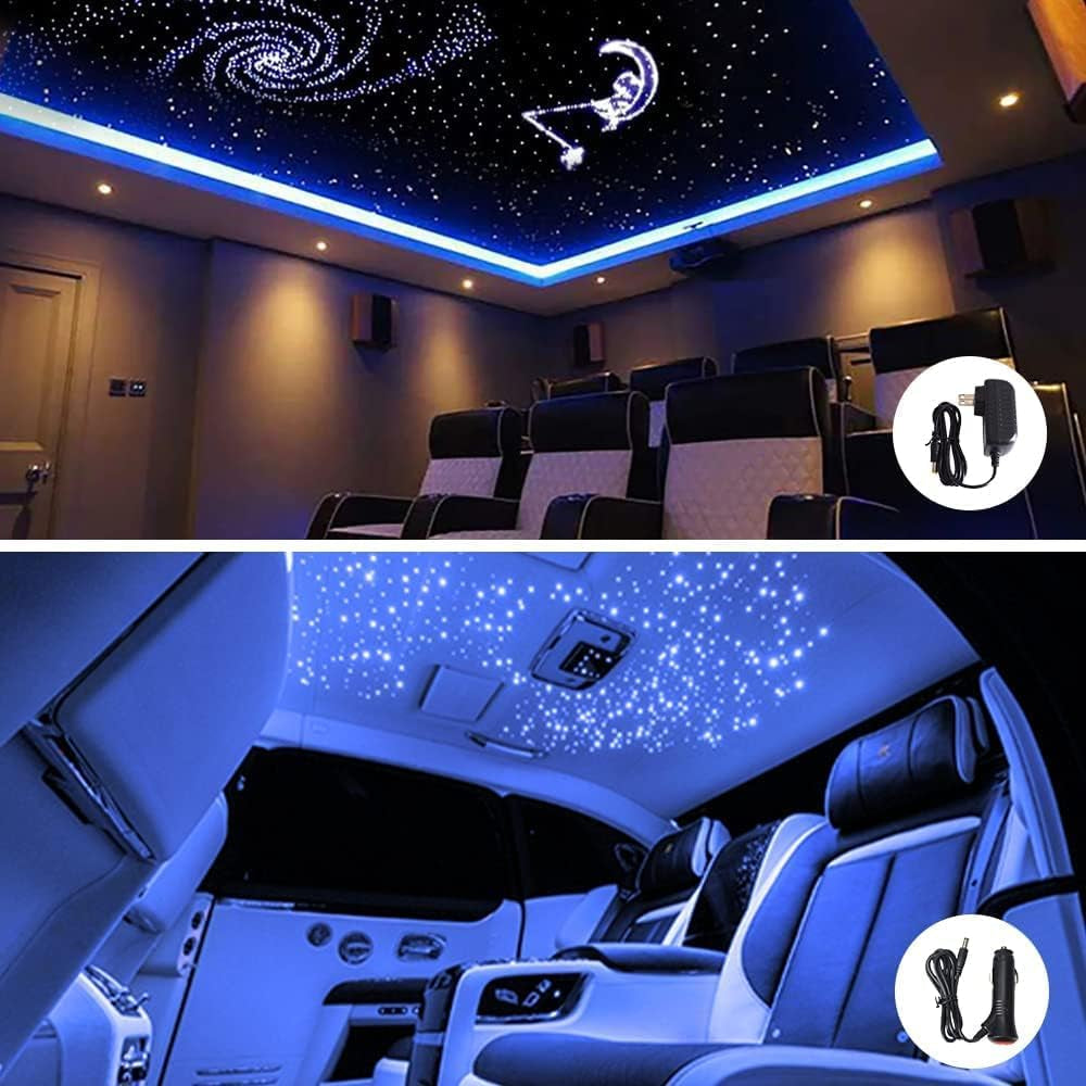 Starlight Headliner Kit, Twinkle 16W Fibre Optic Lights Star Ceiling Light, RGBW Sound Sensor Light Source with Music+App+Remote Control for Home&Car (Meteor+480Pcs*(0.03In+0.04In+0.06In)*13.1Ft/4M)