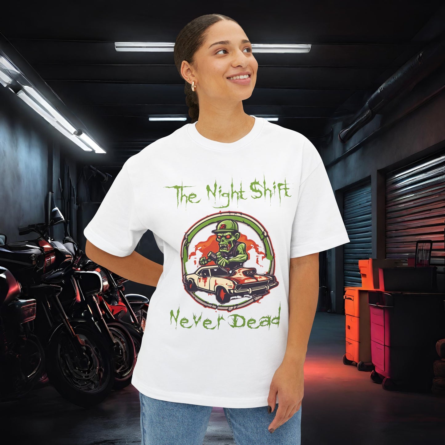 Never Dead Zombie Muscle Car-Premium, Ultra Soft Unisex Oversized Boxy Tee