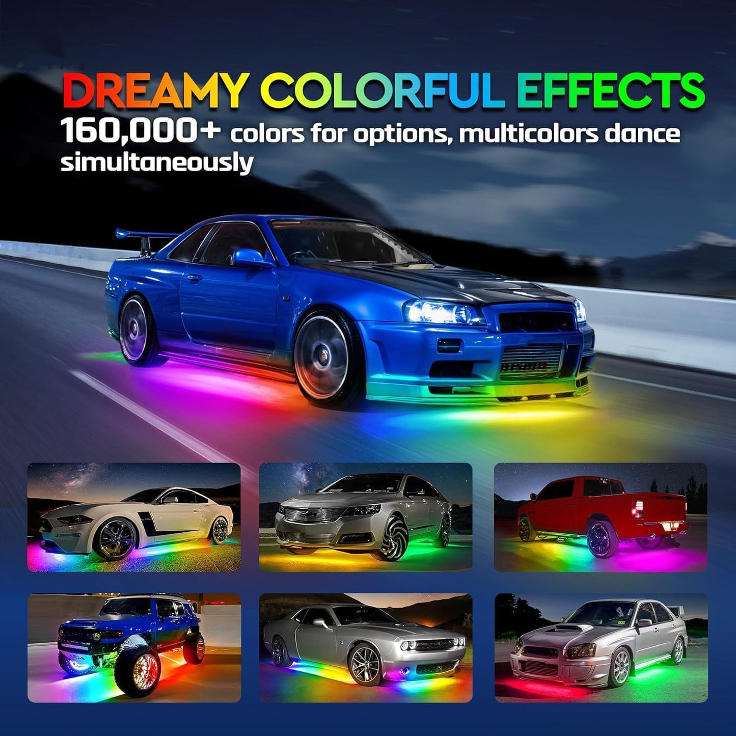 Car Underglow LED Lights,4 Pcs Dream Color Chasing Strip Lights with Wireless APP & Remote Control,Exterior Car Neon Accent Lights Kit with 16 Million Colors Sync to Music,Dc12 for Cars, Trucks, Boats