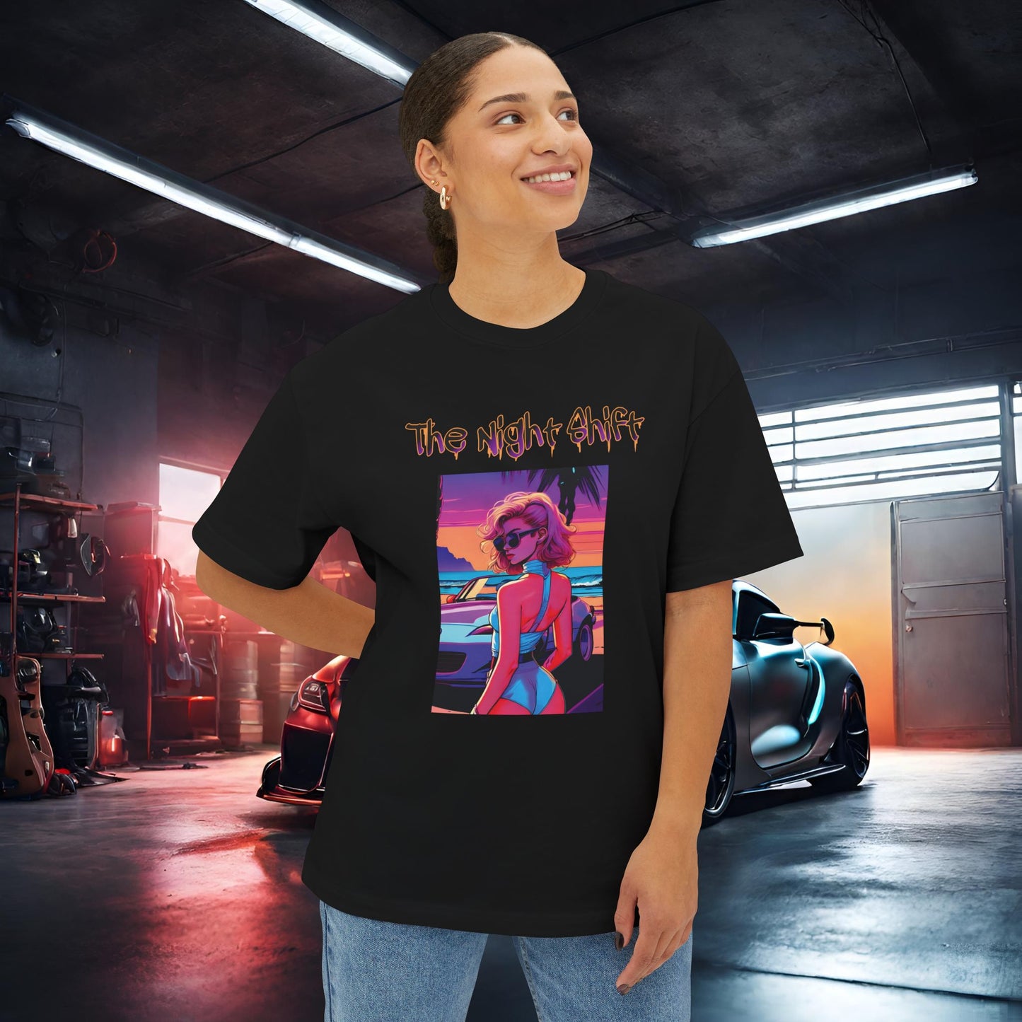 Miata Beach Days Synthwave-Premium, Ultra Soft Unisex Oversized Boxy Tee