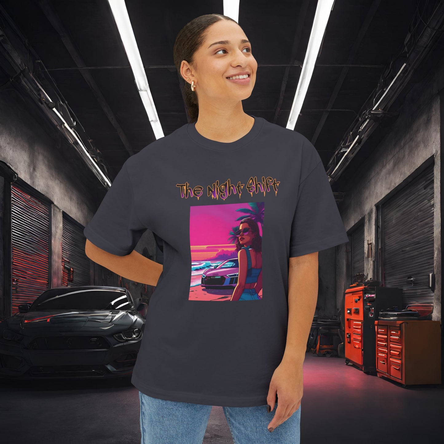 Audi R8 Beach Cruise Synthwave-Premium, Ultra Soft Unisex Oversized Boxy Tee