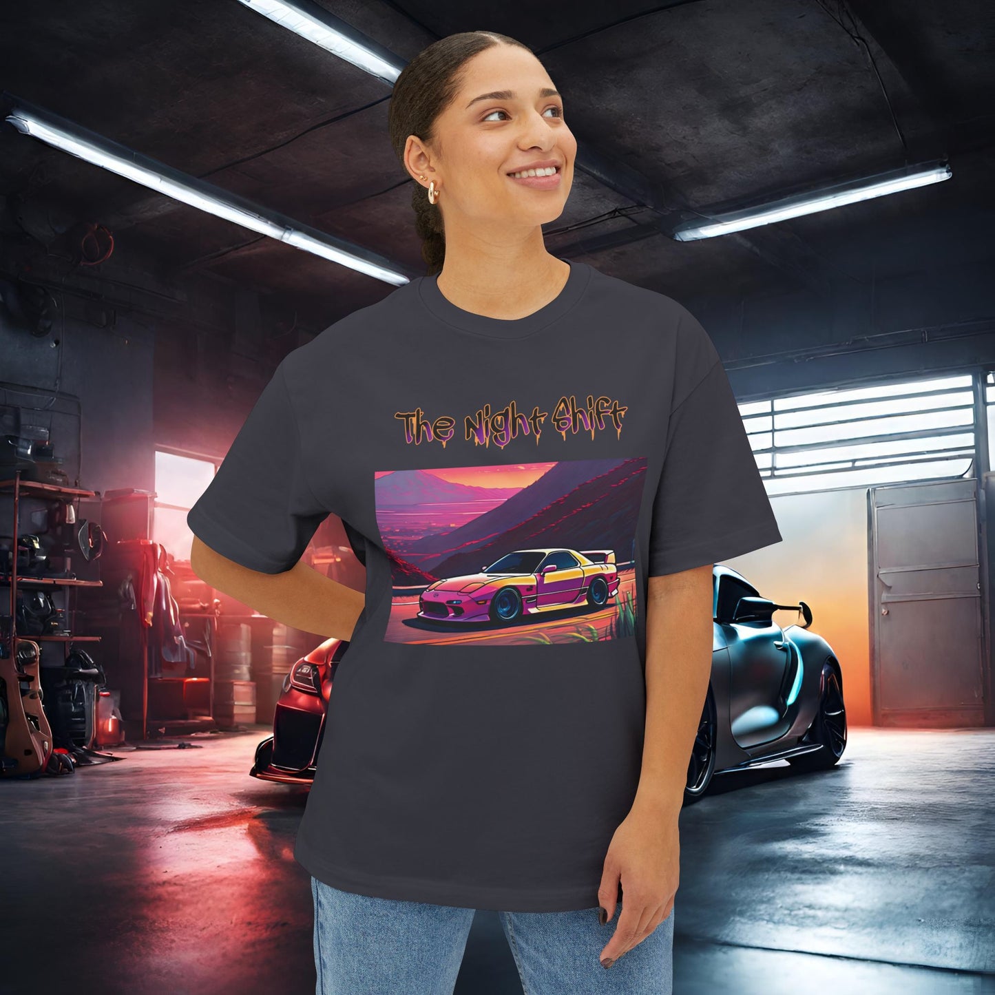 Mazda RX7 Synthwave-Premium, Ultra Soft Unisex Oversized Boxy Tee