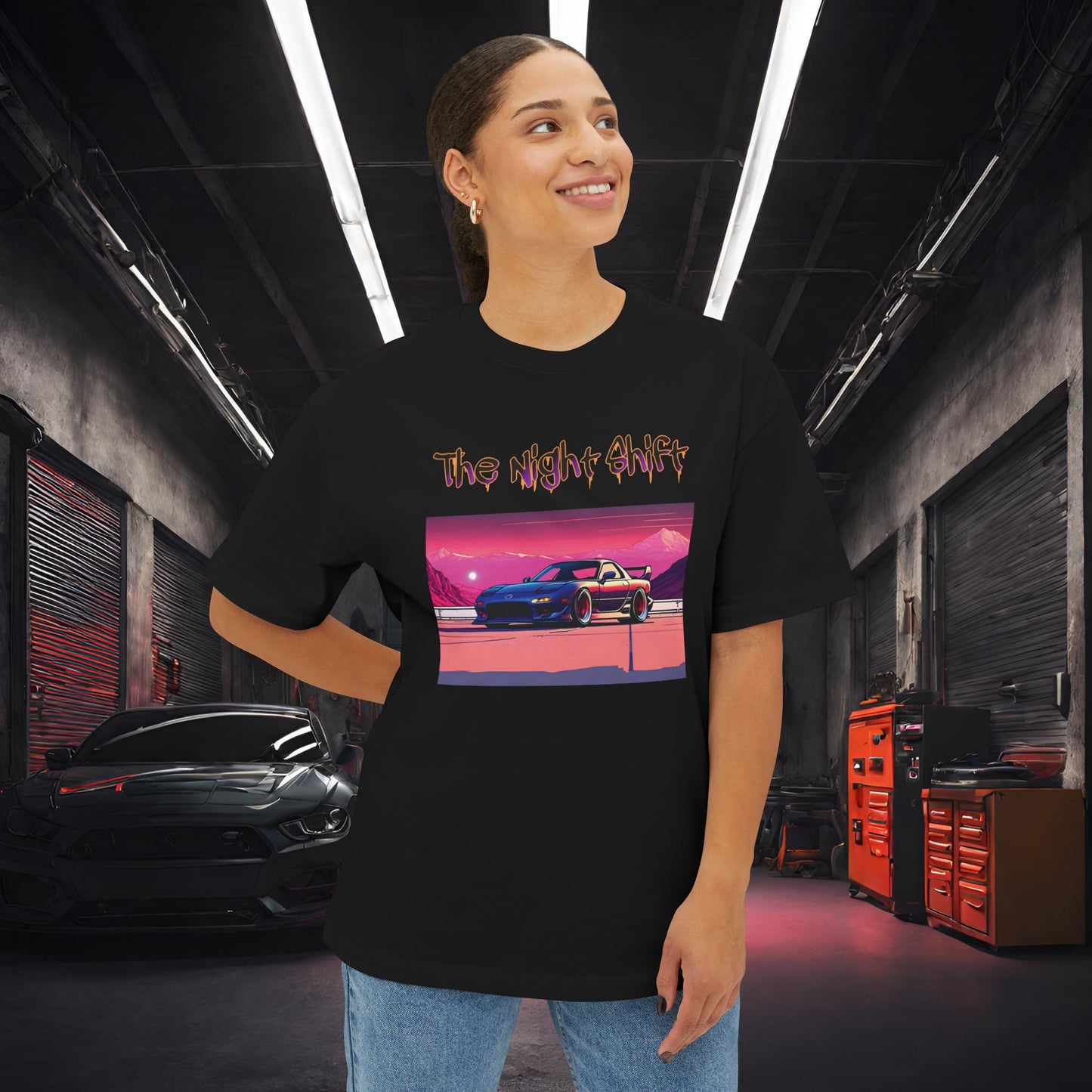 Mazda RX7 Synthwave-Premium, Ultra Soft Unisex Oversized Boxy Tee