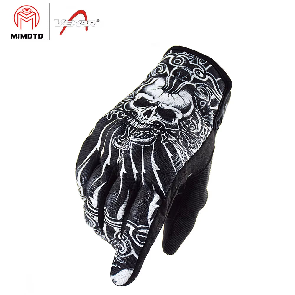 Summer Motorcycle Gloves Men Skull Mesh Moto Gloves Motorcyclist Touch Screen Biker Gloves Guantes Moto Black VE-203