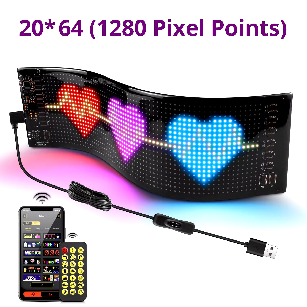 LED Matrix Pixel Screen Panel USB 5V Addressable Scrolling Sign LED Display Bluetooth DIY RGB Pattern Graffiti Text for Car Shop