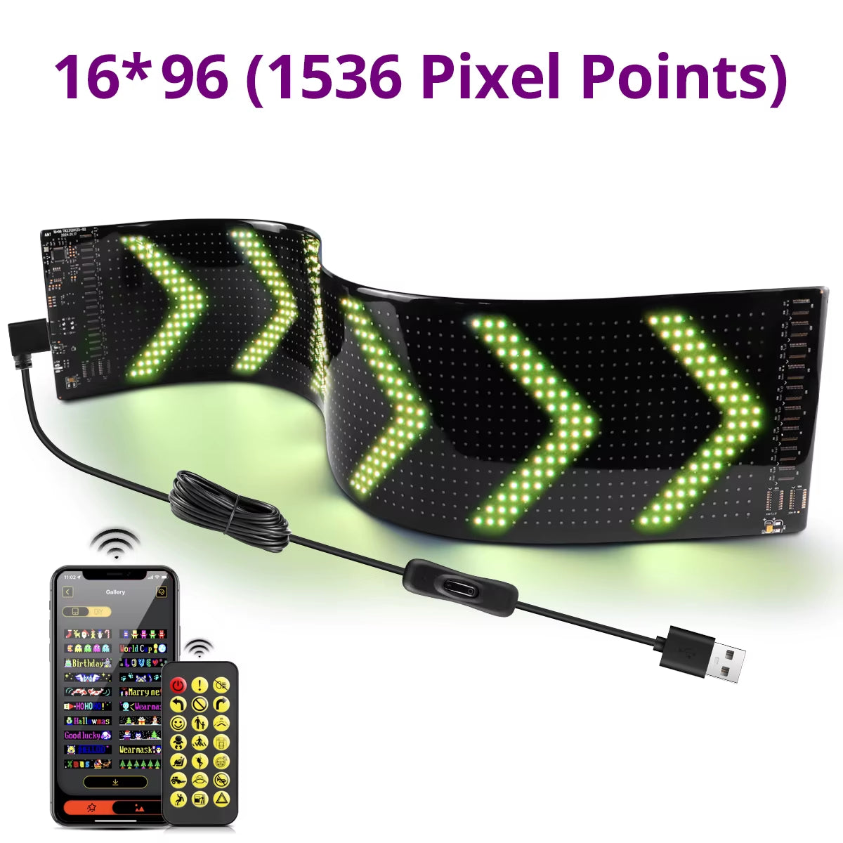 LED Matrix Pixel Screen Panel USB 5V Addressable Scrolling Sign LED Display Bluetooth DIY RGB Pattern Graffiti Text for Car Shop