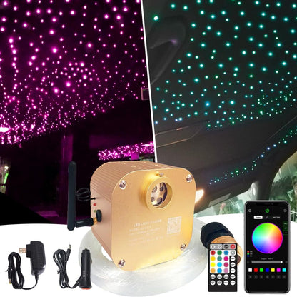 Starlight Headliner Kit, Twinkle 16W Fibre Optic Lights Star Ceiling Light, RGBW Sound Sensor Light Source with Music+App+Remote Control for Home&Car (Meteor+480Pcs*(0.03In+0.04In+0.06In)*13.1Ft/4M)