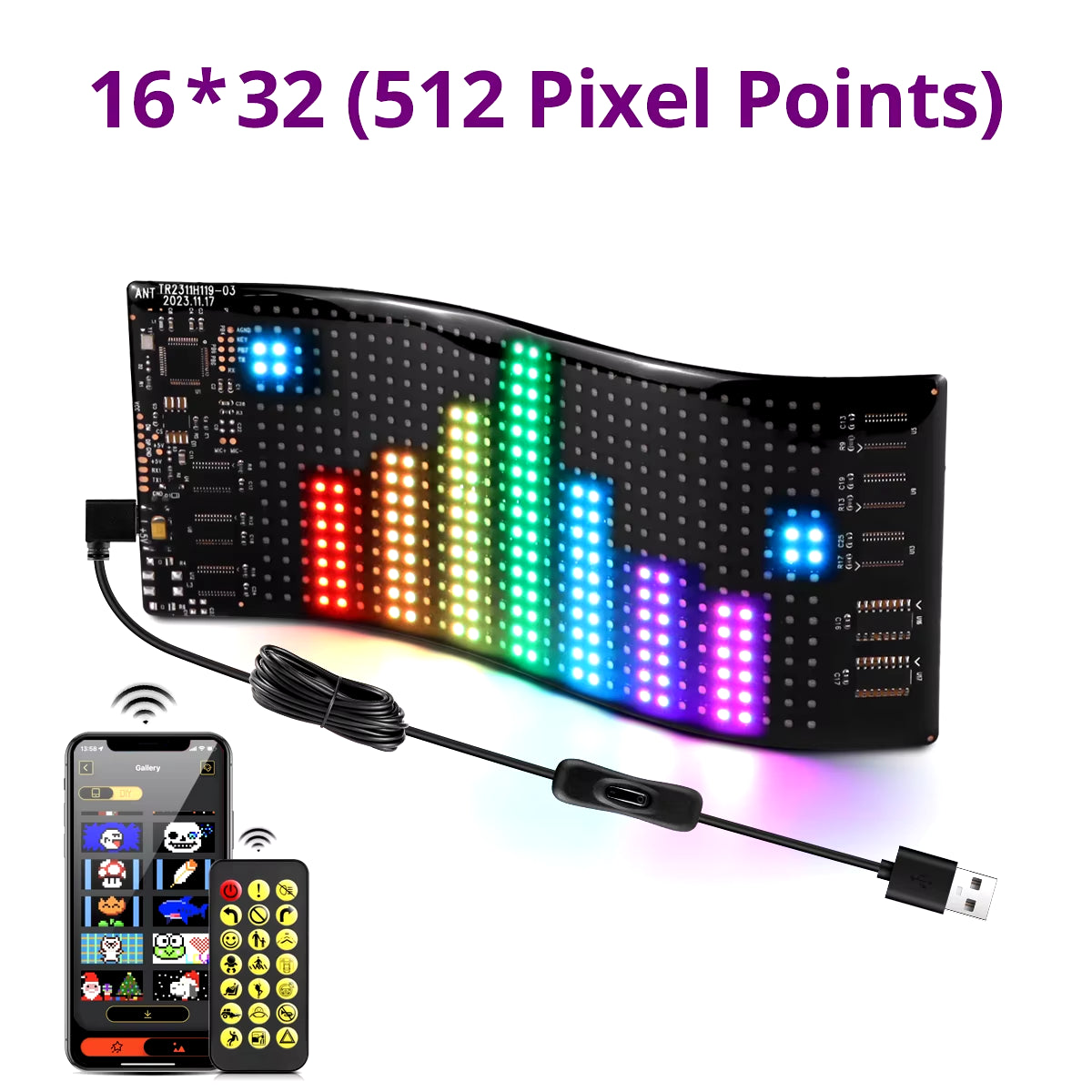 LED Matrix Pixel Screen Panel USB 5V Addressable Scrolling Sign LED Display Bluetooth DIY RGB Pattern Graffiti Text for Car Shop